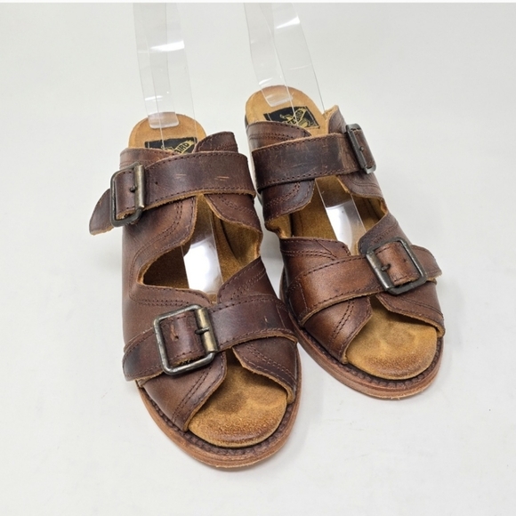 Freebird by Steven Caprice Slip-On Buckled Brown 100% Leather Heeled Sandal 8 - Picture 3 of 5